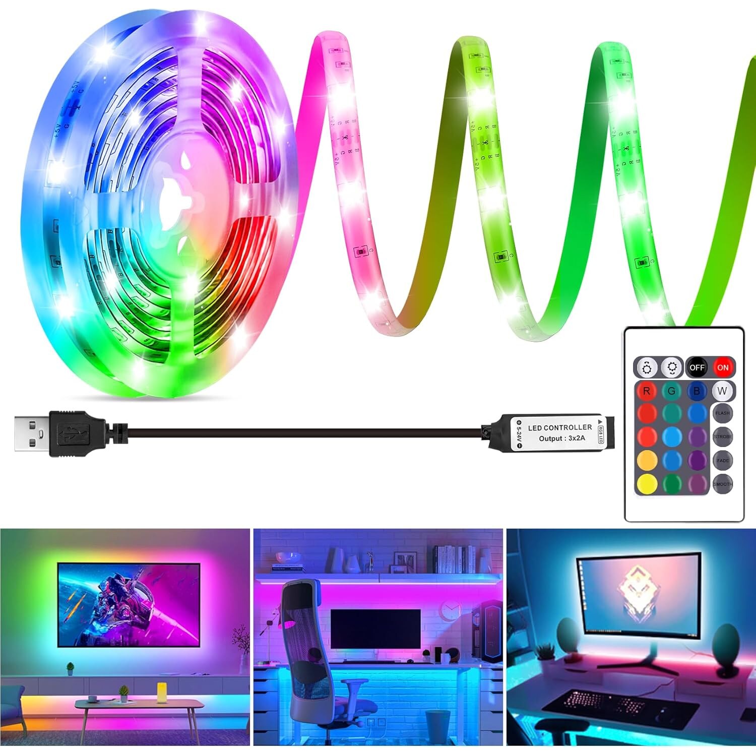 Banda LED 20 metri, Bluetooth, aplicatie telefon, telecomanda, mod ...