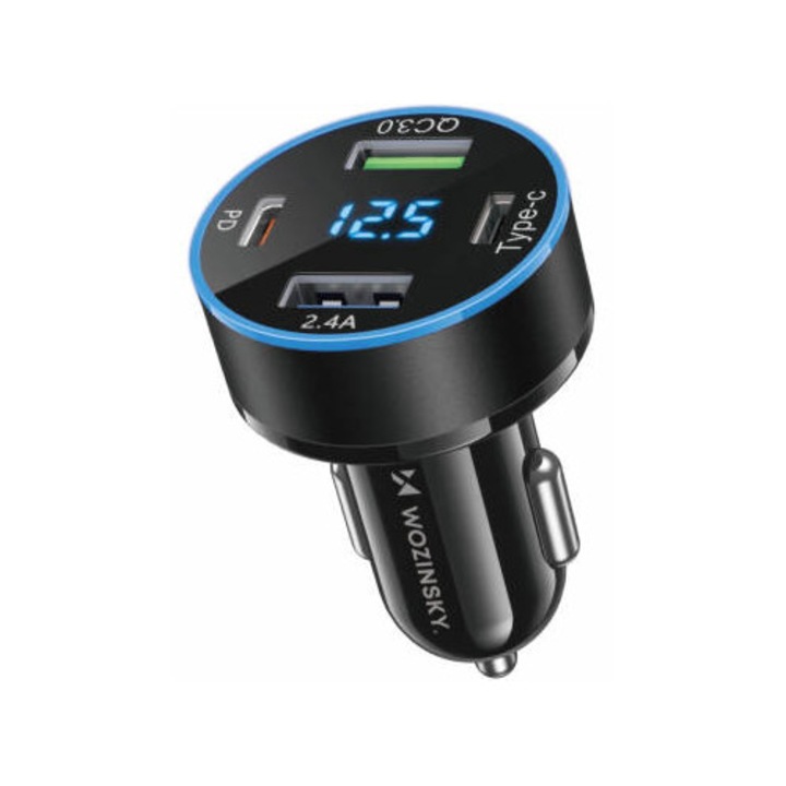 Incarcator Auto WZK WDCCB 50W 3A 2x USB-A 2x USB-C Negru