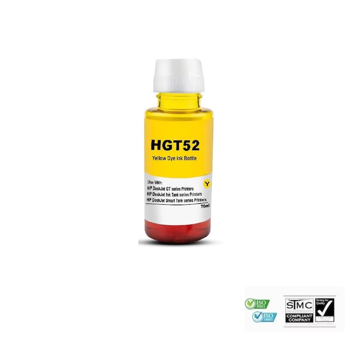 Kompatibilis tintatartály GT-52 GT52, sárga, 70 ml, HP GT5810 GT5820 HP SMART TANK 7605