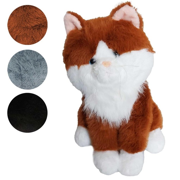 Ülő plüss macska 35cm, többszínű