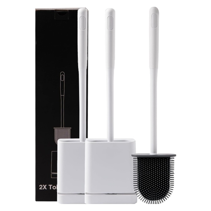 Set 2 Perii Moderne de Toaleta, +30 Club, Cu suport de podea, Alb, 39 cm