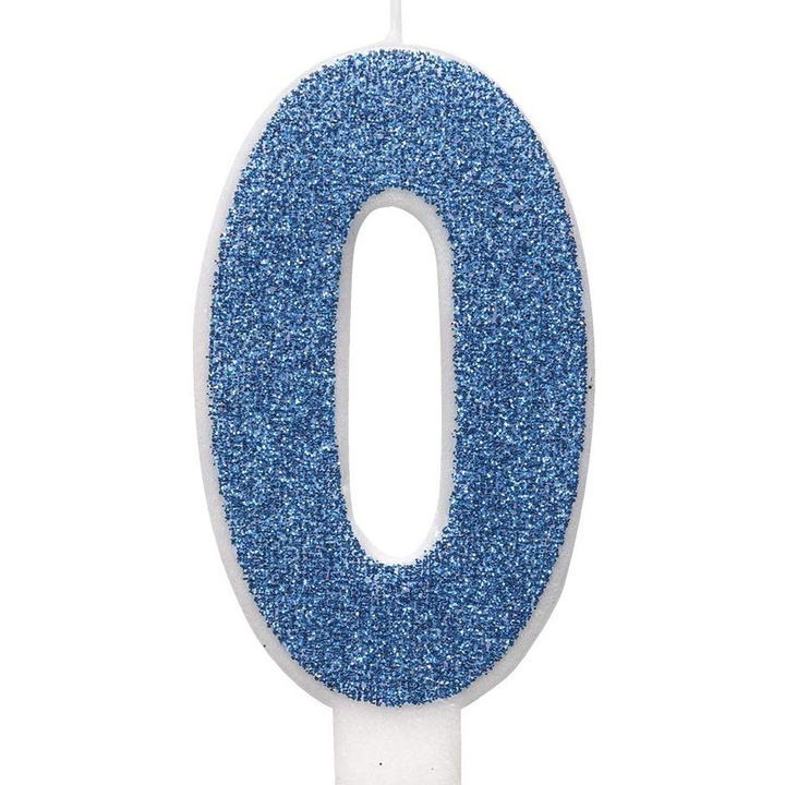 Díszgyertya tortához, EGYEDI, 0-ás szám, kék, 7cm, 1 db-os készlet.