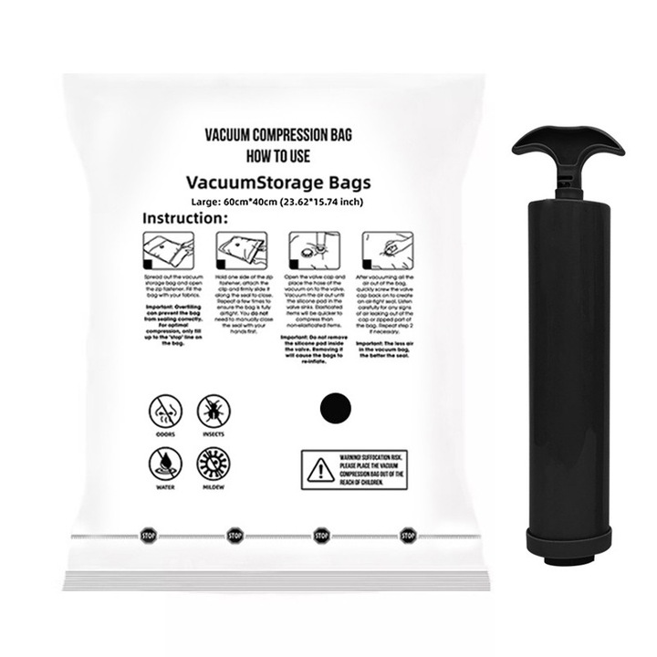 Set 10 Saci de Vidat Haine, Zeguer, Transparent, 40x60 cm, Pompa Inclusa