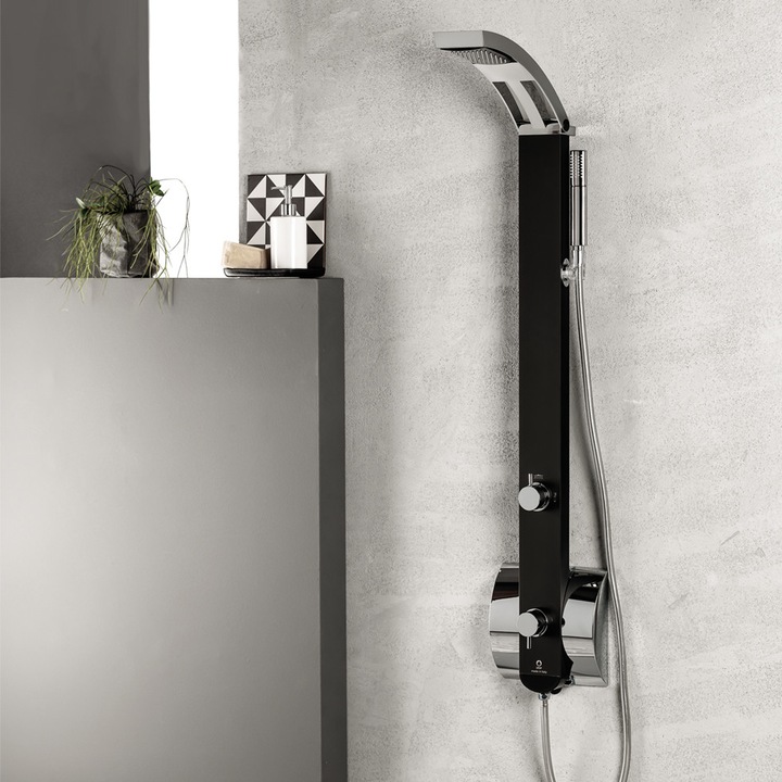 Coloana de dus Dolce Vita, model Idea Black Matt, set 2 piese, culoare neagra.