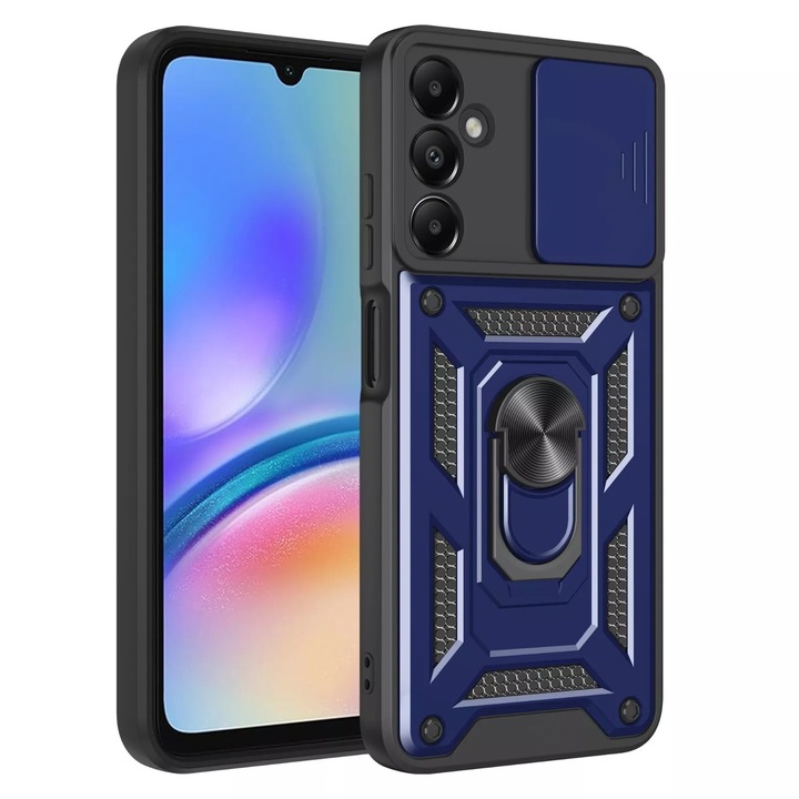 Tok Samsung Galaxy A17 5G DaDen, hibrid páncél kitámasztóval, csúsztatható kamera védelem, ütésálló, kiváló védelem, kék