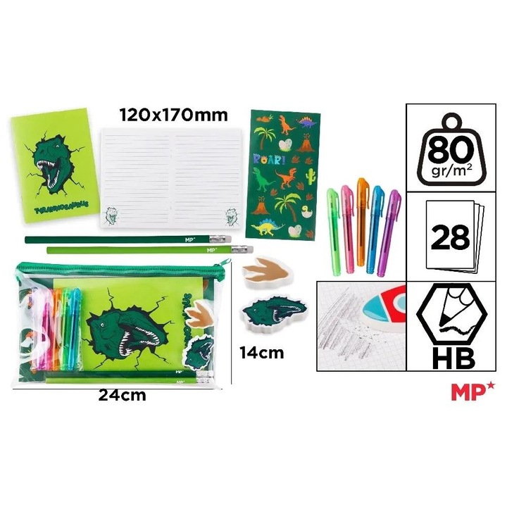 Dinoszaurusz írókészlet, MP Main Paper, többszínű