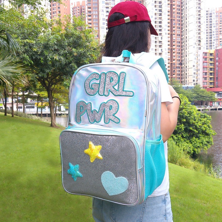 Ghiozdan fashion holografic, impermeabil, usor, multiple buzunare, 42x30x15cm