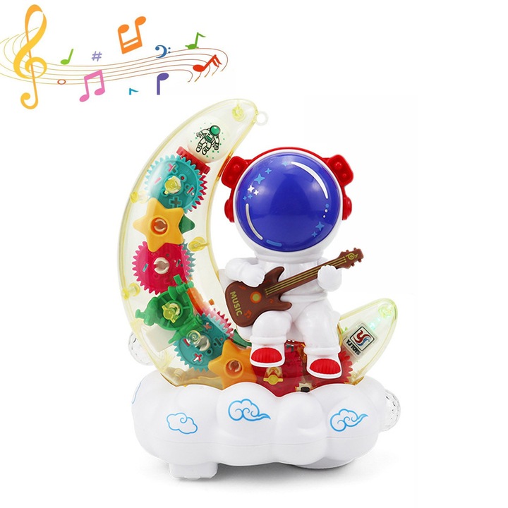 Autó Fénnyel és Zenével, Átlátszó Fogaskerekek Koncepció, MorFansi®, Interaktív Szórakoztató Játék, Automatikus Vezetés, 15X9.5X19CM, 1 év+, Asztronauta Modell, Fehér