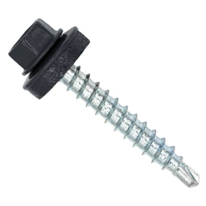 Set 250 Surub autoforant pt. Tabla sau Tigla Metalica, saiba EPDM 4.8 x 35 mm, Cap Hexagonal - RAL7024 - Gri grafit