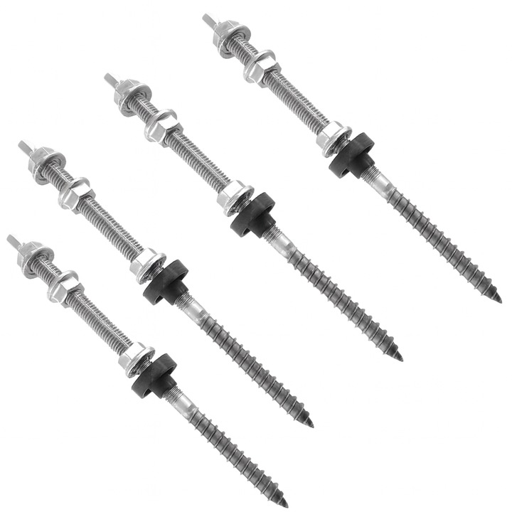 4 darabos készlet M10 dupla menetes horgonycsavar / akasztócsavar fotovoltaikus napelem rögzítéséhez M10 x 250 mm