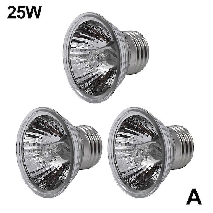 Set 3 becuri de incalzire pentru reptile, UVA+UVB, 25W/50W/75W, 4.8x5cm