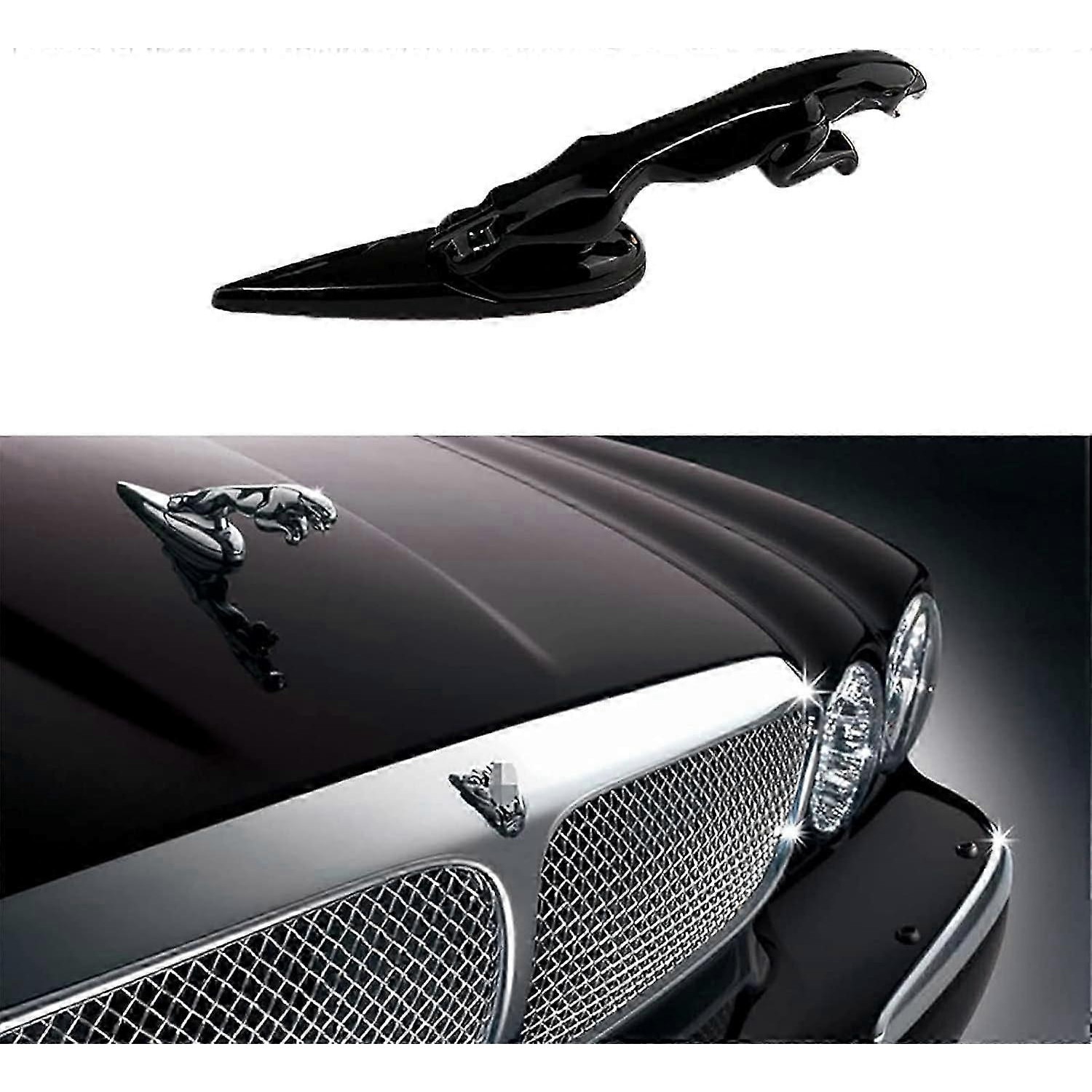 Emblema 3D Jaguar pentru capota auto, ornament cromat, negru