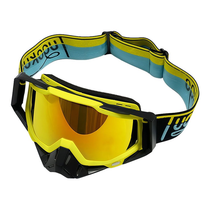 Ochelari motocicleta offroad, negru auriu, universal, TPU PC, rezistenti UV