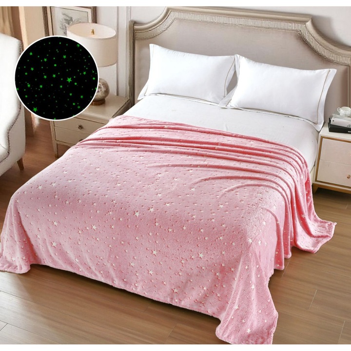 Patură Fosforescentă Cocolino, imprimeuri strălucitoare, roz, 200x230cm