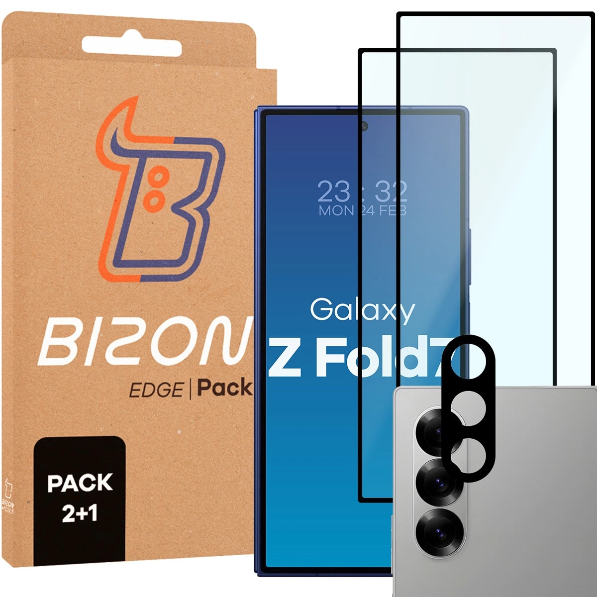 Set 2x Sticla + sticla pentru camera, Bizon Glass Edge Pack Pentru Samsung Galaxy Z Fold7