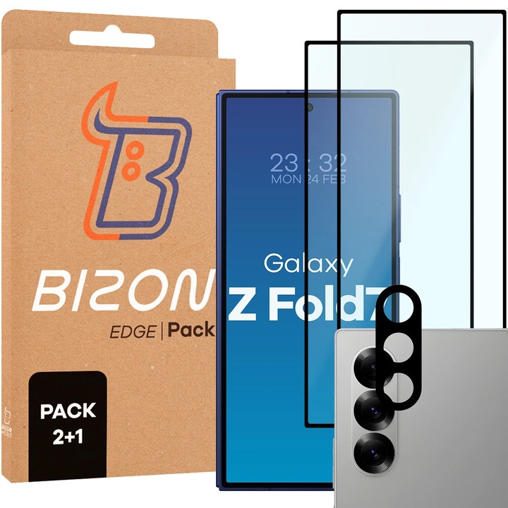 Set 2x Sticla + sticla pentru camera, Bizon Glass Edge Pack Pentru Samsung Galaxy Z Fold7