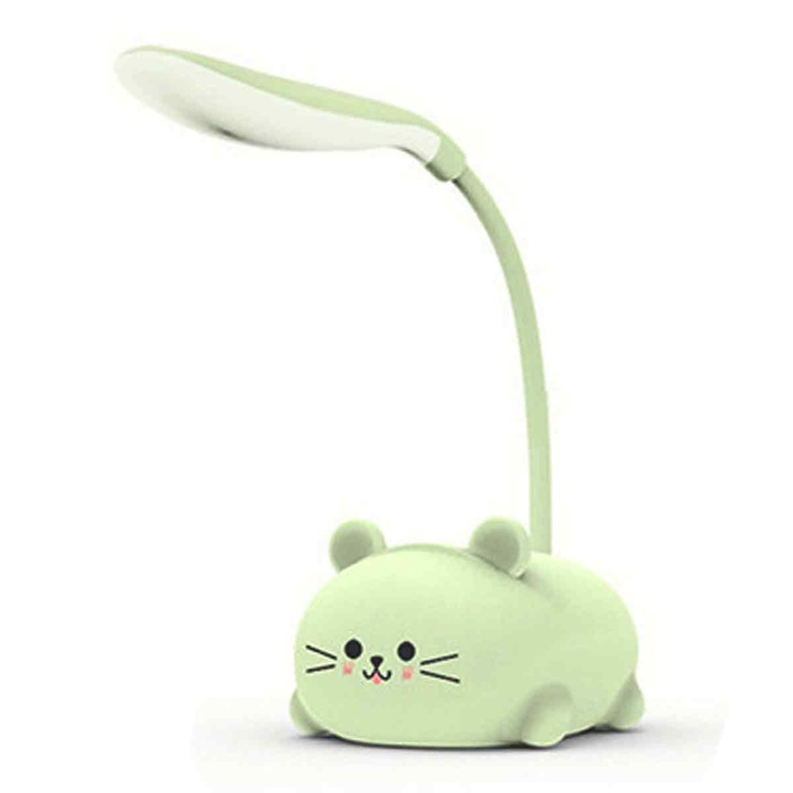 Lampa de birou LED cu pisica draguta, reincarcabila prin USB, lumina de masa, 9x7x18cm, verde