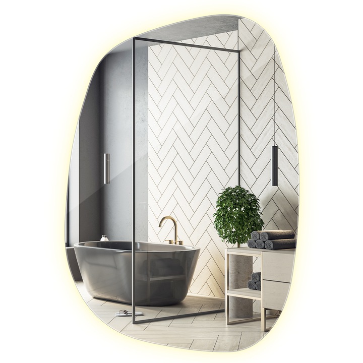 Tükör led világítással, Decormat, fürdőszoba, nappali, előszoba, Semleges (4000K), 55x38 cm, 010390550481800000000