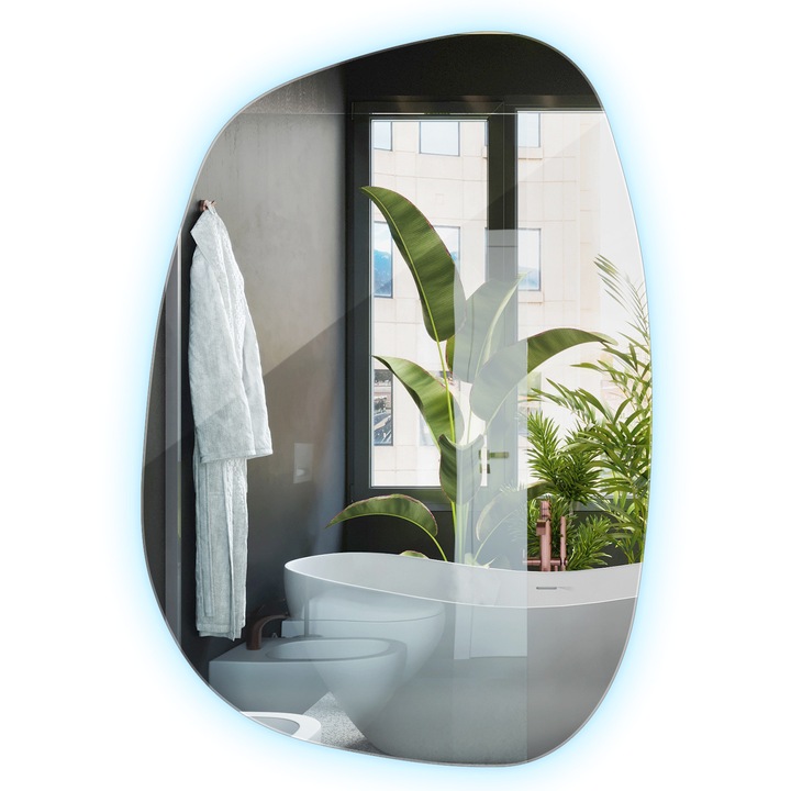 Oglinda asimetrica cu led, Decormat, asimetrica, Rece (6500 K), 68x47 cm, 010390550491900000000