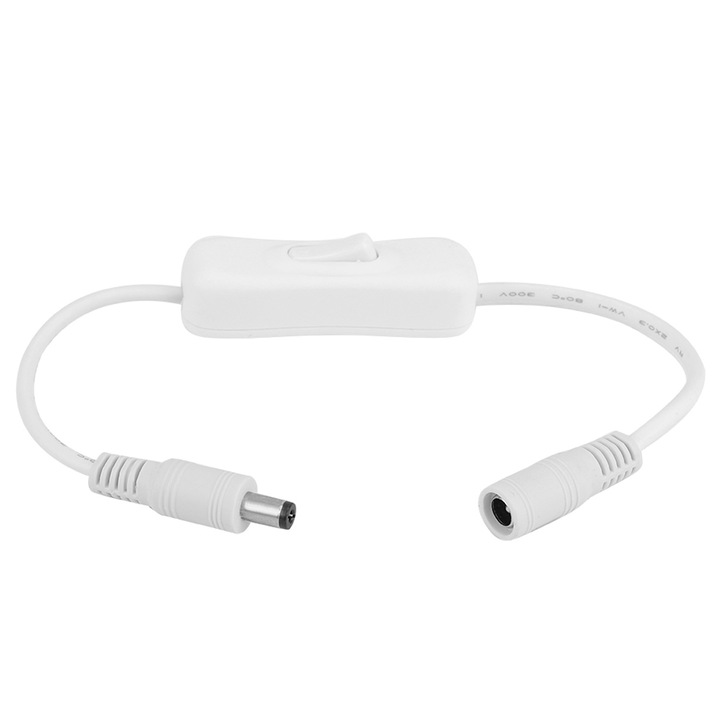 Превключващ кабел DC 12V за LED, 2.1x5.5мм, 30см, бял