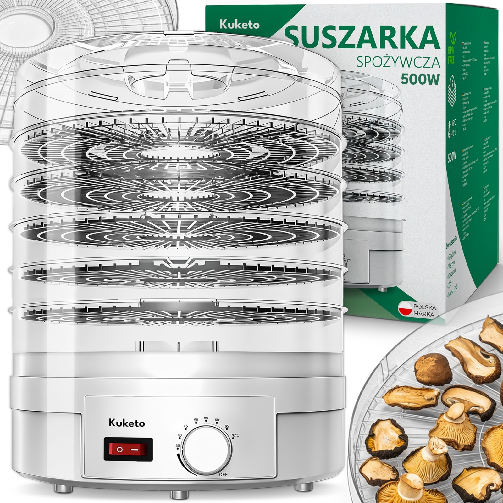 Deshidrator pentru legume si fructe Kitfort KT-1910, 500 W, 450 x