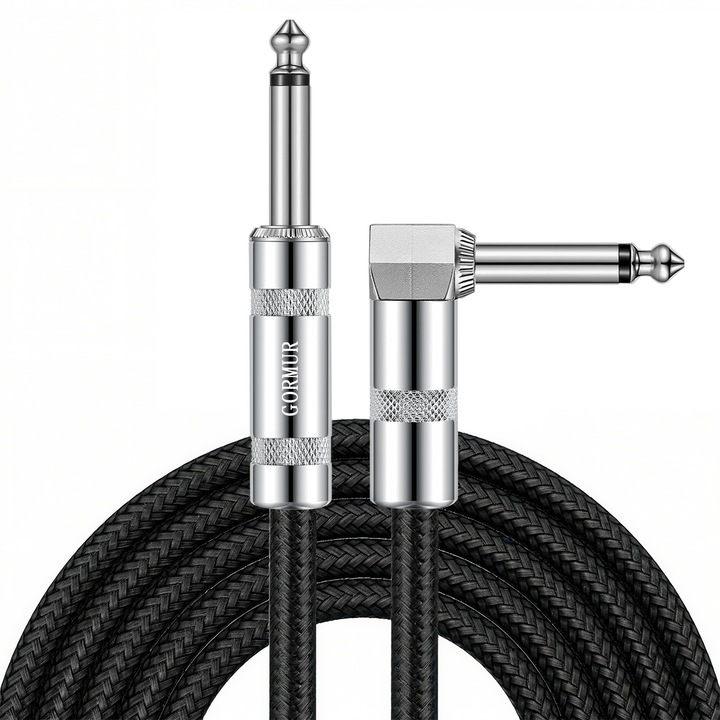 Кабел за китара GORMUR, кабел за електрическа китара, захранващ кабел за бас, 1/4 инча, съвместим с електрическа китара, бас китара, клавиатура, електрическа мандолина, професионална аудио система, прав, 5 метра, черна плетка