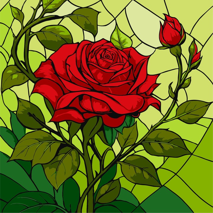 Set pictura pe numere, cu sasiu, Vitraliu cu trandafir, 30x30 cm