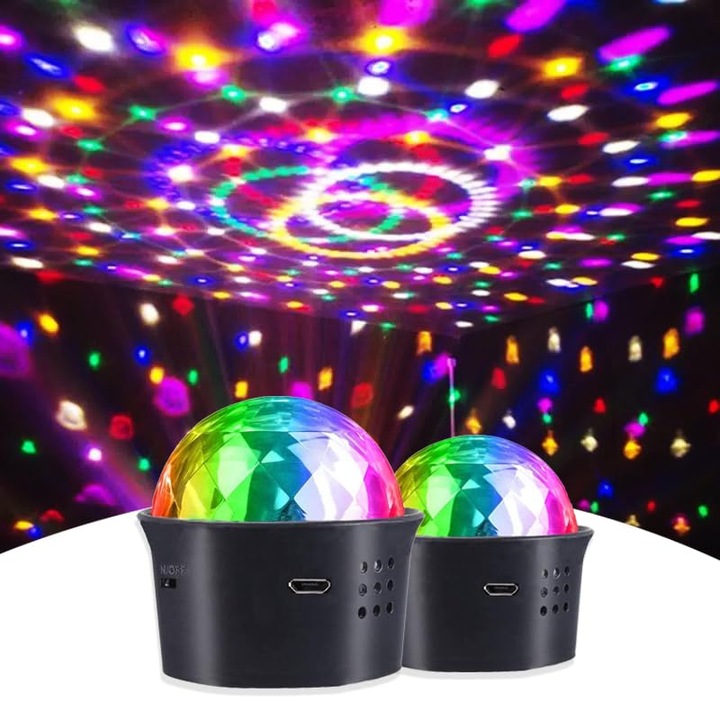 U`King 2 lumini disco cu LED-uri, mini bile disco Baterie incorporata de 380 mAh Incarcare USB tip C Functie de lumina de noapte Potrivit pentru petreceri pentru copii, zile de nastere, karaoke, Craciun