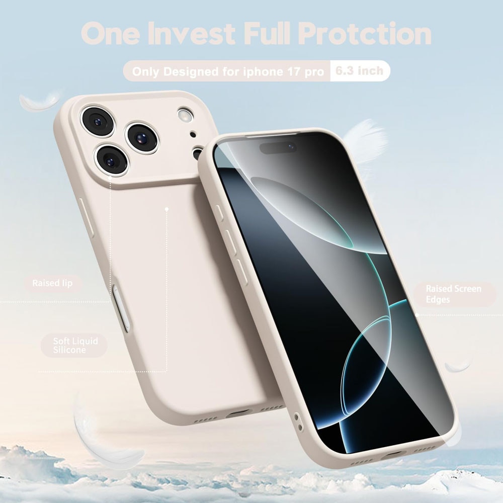 Husa pentru telefon iphone 17 Pro, Mingzhi®, silicon lichid, carcasa de telefon mobil minimalist ultra-subtire, anti-coliziune, culoare crema bej
