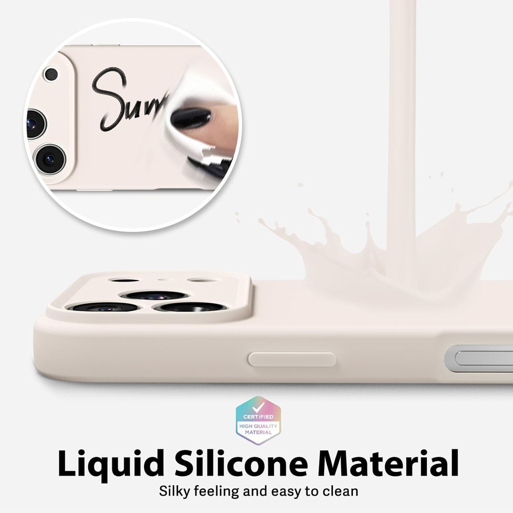 Husa pentru telefon iphone 17 Pro, Mingzhi®, silicon lichid, carcasa de telefon mobil minimalist ultra-subtire, anti-coliziune, culoare crema bej