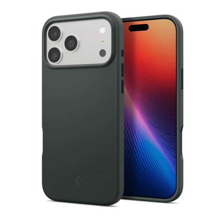 Spigen silicone fit mag szilikon mobiltelefon tok, ütésállóság, magsafe, sötétzöld, kompatibilis: Apple iPhone 17 Pro