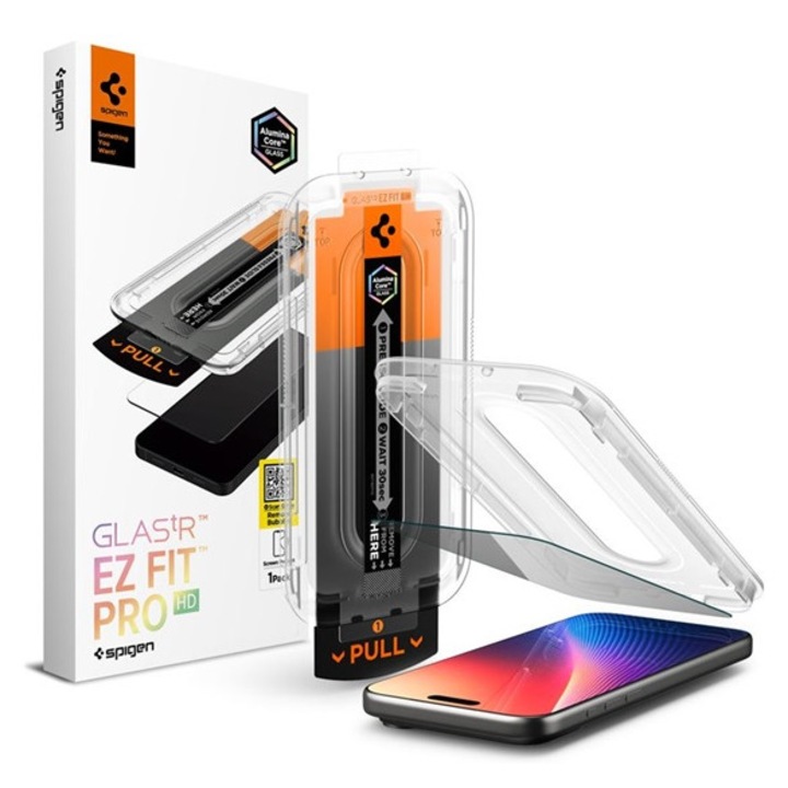 Spigen glass tr ez fit pro hd képernyővédő üveg, 2.5d, betekintés védelem, 0.2mm, 9h + segédkeret, átlátszó, kompatibilis: Apple iPhone 17 Pro Max