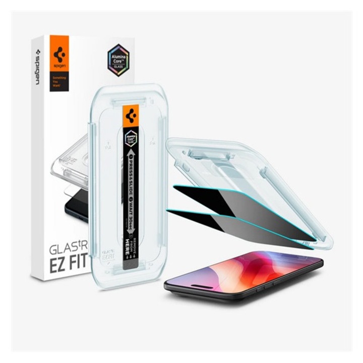 Spigen ez fit képernyővédő üveg 2db, 2.5d, betekintés védelem, 0.2mm, 9h + segédkeret, átlátszó, kompatibilis: Apple iPhone Air