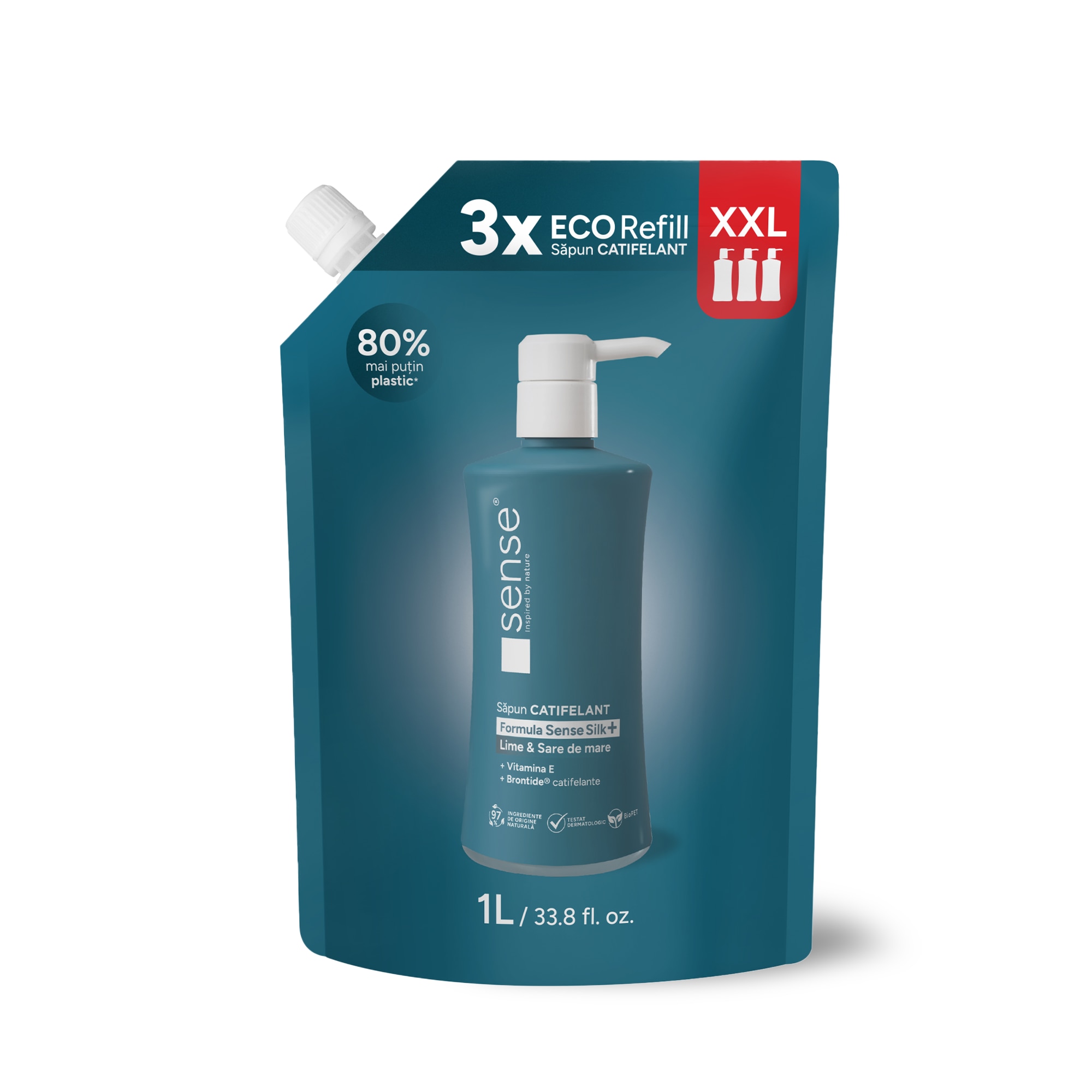 Rezerva Sapun Lichid Gel, SenseSilk+, Lime & Sare de Mare, 1L