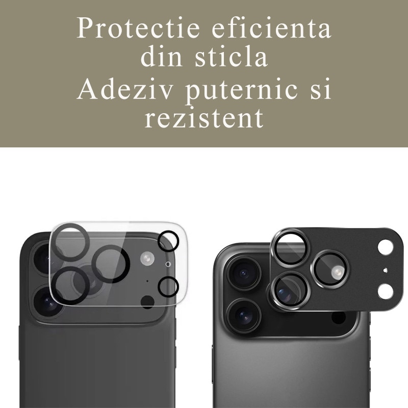 Folie Camera pentru iPhone 17 Pro, Protectie din Sticla, Negru