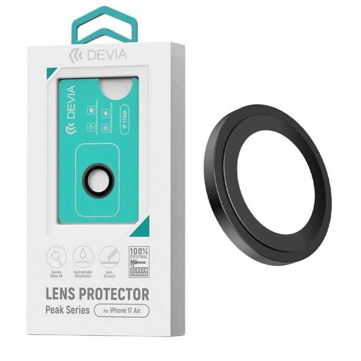 Devia Camera Peak Series üvegfólia, kompatibilis iPhone 17 Air Black-kel