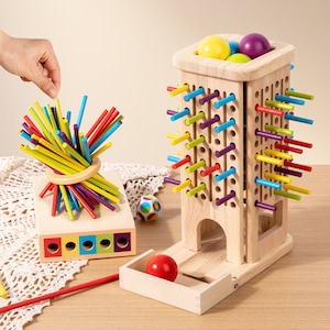 Turn cu Bile Colorate Kidsbele, joc educativ din lemn, 36 bete colorate, 3 ani+