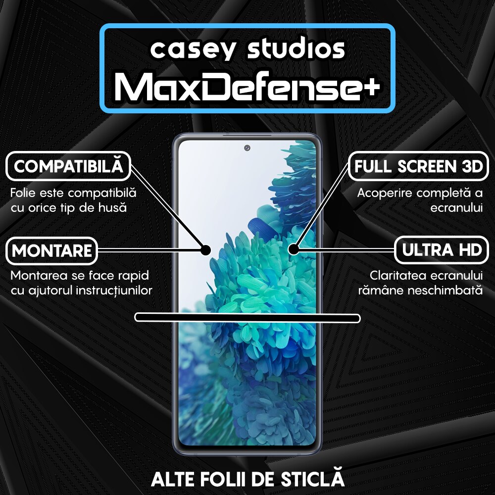 Folie Sticla CASEY STUDIOS™ compatibila cu Samsung Galaxy S20 FE 2022, Full Cover 3D, Full Glue, Duritate Militara, Ultra HD, Anti Amprente, Anti Socuri, Margini Negre, Anti Zgarieturi