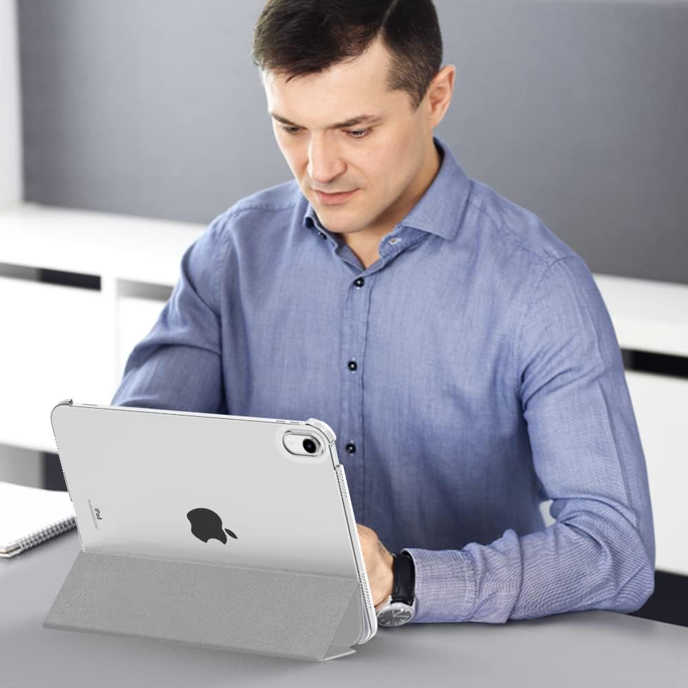 Husa DUOCUOLA pentru iPad generatia 11 11 inch 2025, iPad generatia 10 10.9 inch 2022, husa protectoare subtire cu suport, spate transparent din PC rigid, compatibila cu Touch ID, argintiu