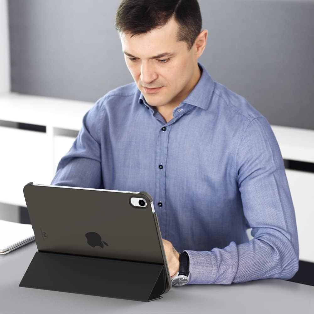 Husa DUOCUOLA pentru iPad generatia 11 11 inch 2025, iPad generatia 10 10.9 inch 2022, husa protectoare subtire cu suport, spate transparent din PC rigid, compatibila cu Touch ID, negru