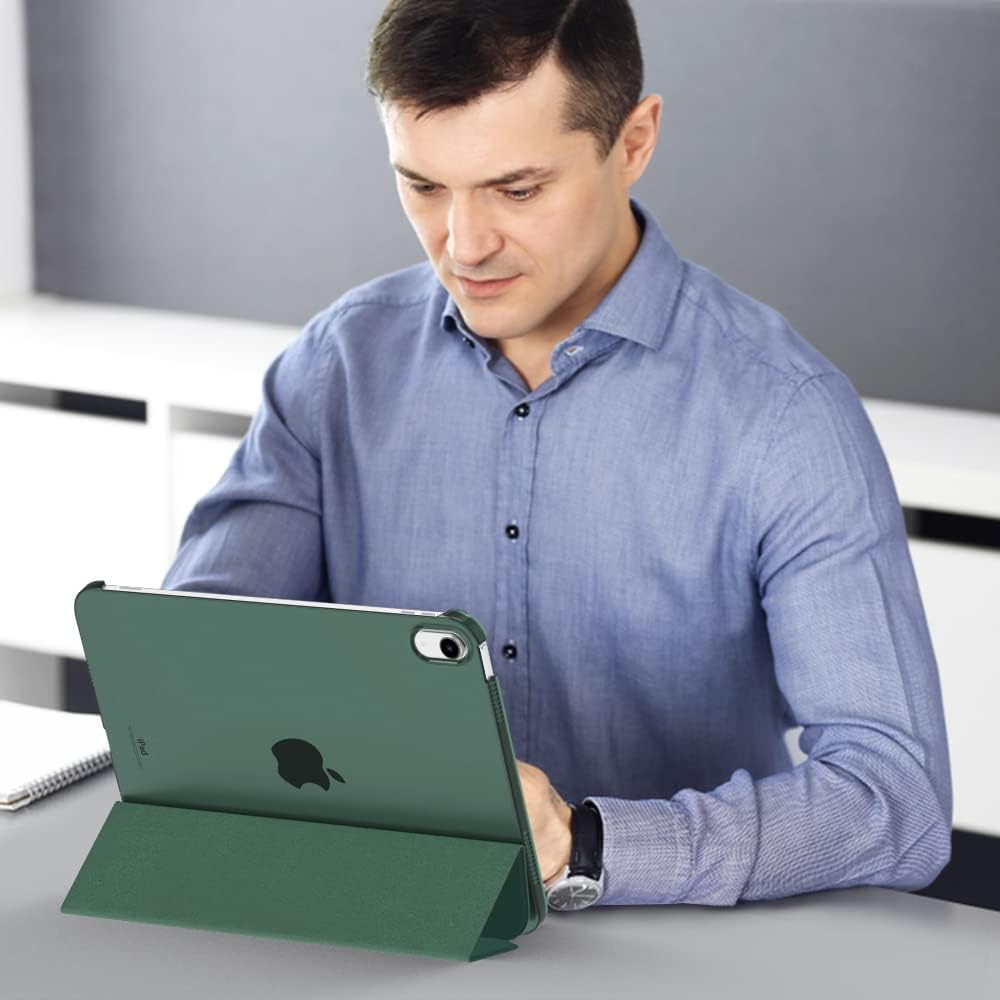 Husa DUOCUOLA pentru iPad generatia 11 11 inch 2025, iPad generatia 10 10.9 inch 2022, husa protectoare subtire cu suport, spate transparent din PC rigid, compatibila cu Touch ID, Verde intunecat