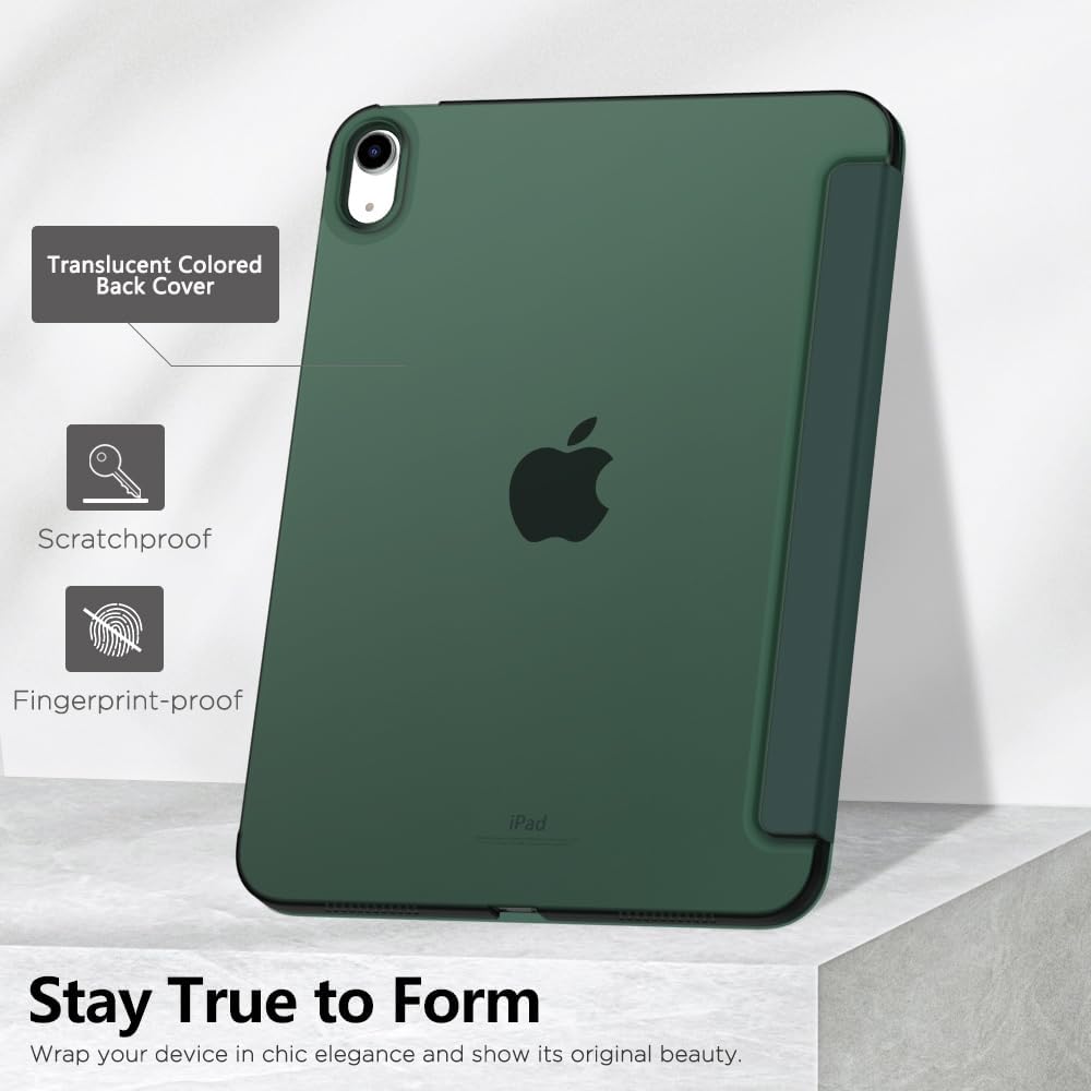 Husa DUOCUOLA pentru iPad generatia 11 11 inch 2025, iPad generatia 10 10.9 inch 2022, husa protectoare subtire cu suport, spate transparent din PC rigid, compatibila cu Touch ID, Verde intunecat