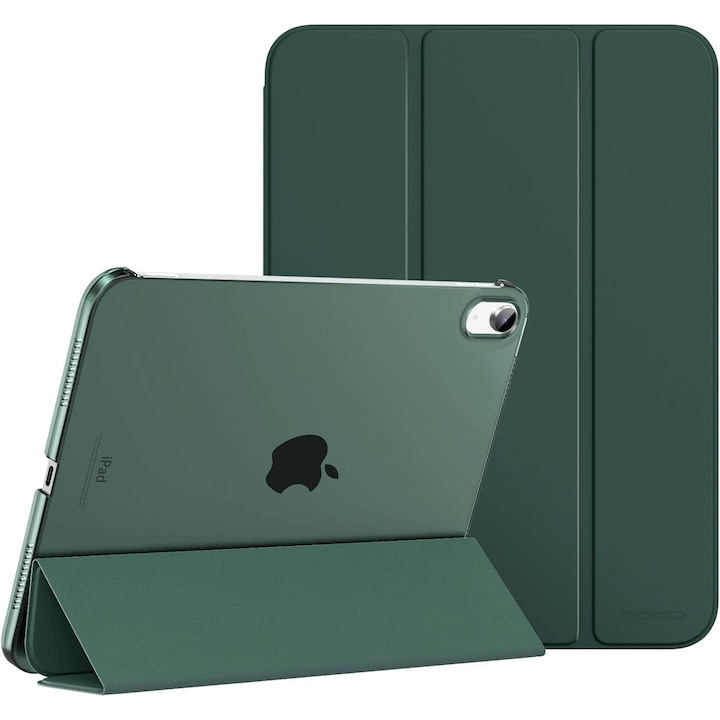 Husa DUOCUOLA pentru iPad generatia 11 11 inch 2025, iPad generatia 10 10.9 inch 2022, husa protectoare subtire cu suport, spate transparent din PC rigid, compatibila cu Touch ID, Verde intunecat