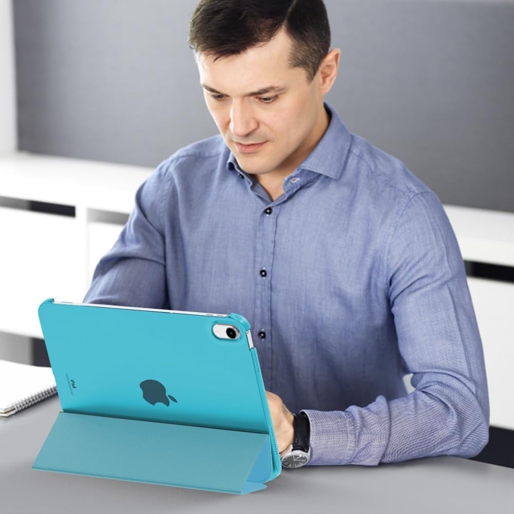 Husa DUOCUOLA pentru iPad generatia 11 11 inch 2025, iPad generatia 10 10.9 inch 2022, husa protectoare subtire cu suport, spate transparent din PC rigid, compatibila cu Touch ID, azuriu