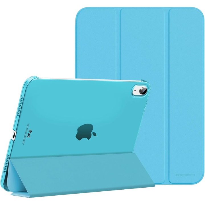 Husa DUOCUOLA pentru iPad generatia 11 11 inch 2025, iPad generatia 10 10.9 inch 2022, husa protectoare subtire cu suport, spate transparent din PC rigid, compatibila cu Touch ID, azuriu