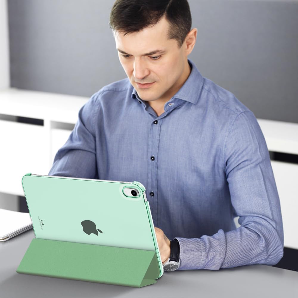 Husa DUOCUOLA pentru iPad generatia 11 11 inch 2025, iPad generatia 10 10.9 inch 2022, husa protectoare subtire cu suport, spate transparent din PC rigid, compatibila cu Touch ID, verde