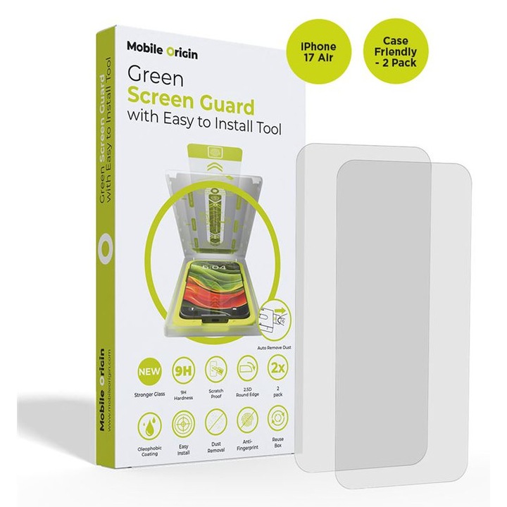 Set 2 folie protectie Mobile Origin Screen Guard, Kit de aplicare inclus, Case Friendly, compatibil cu iPhone 17 Air, Transparent