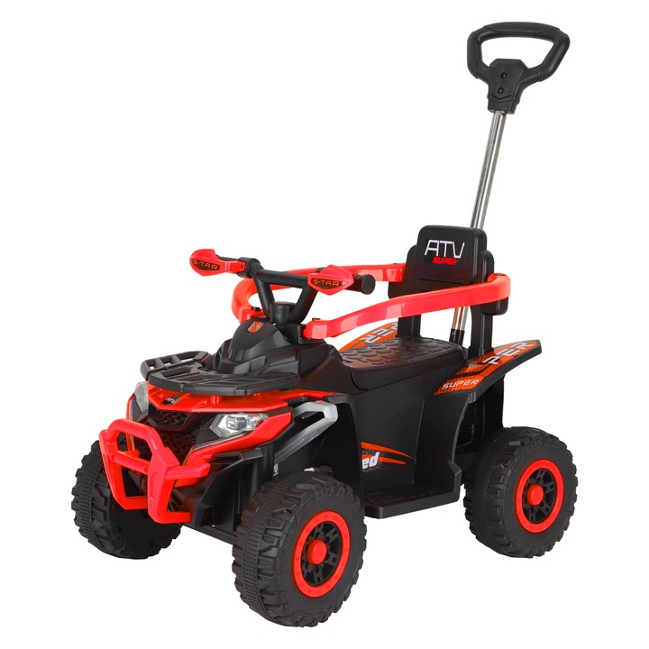 ATV electric cu maner 4 in 1, Kinderauto BJEJ916 35W 6V, telecomanda, roti moi, scaun tapitat, rosu