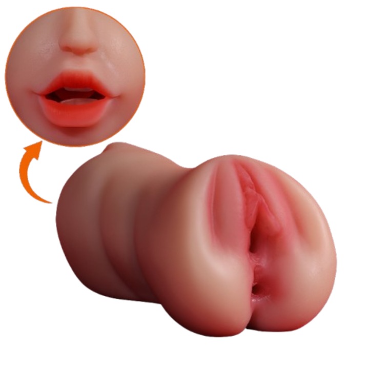 Мъжки мастурбатор VGJOT, Тройна функция вагинален орален анален, 18x9.5x9cm, 410г, Сив, TPE, Преносим и дискретен