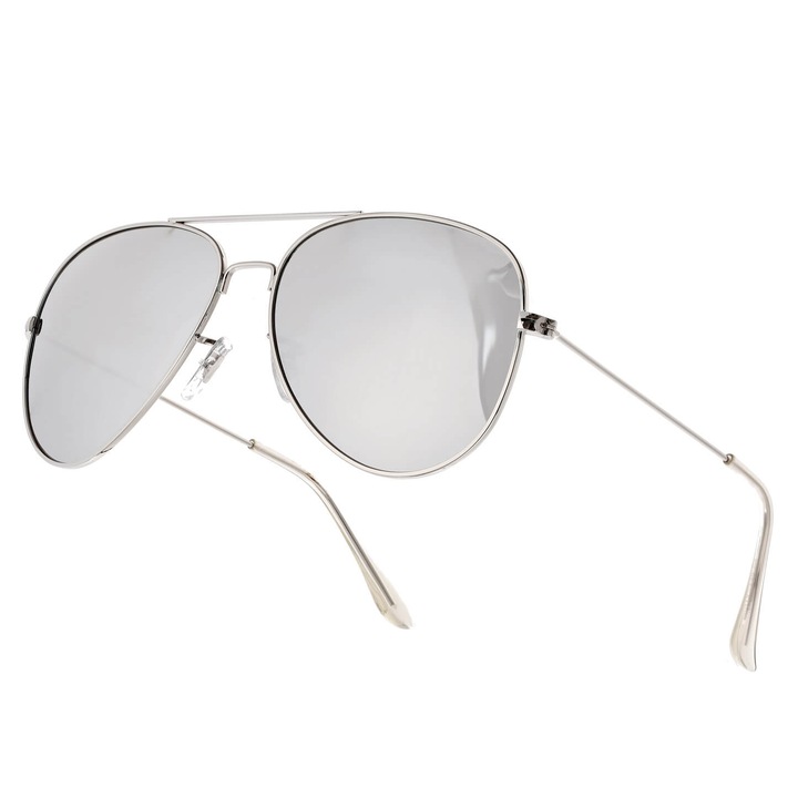 Stylion POL-3026B unisex pilóta napszemüveg, polarizált, ezüst, 13.9x5.2cm, tokkal és törlőkendővel